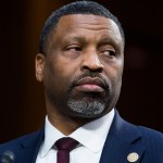 UNITED STATES - JANUARY 16: Derrick Johnson, president of the NAACP, speaks in opposition of William P. Barr, nominee for attorney general, during a Senate Judiciary Committee confirmation hearing on Barr in Hart Building on Wednesday, January 16, 2019.  (Photo By Tom Williams/CQ Roll Call)