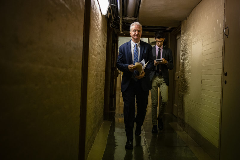 WASHINGTON, DC - JUNE 08: Senator Chris Van Hollen (D-MD) walks through the basement of the U.S. Capitol building following a vote in the Senate on June 8, 2021 in Washington, DC. Senate Democrats and Republicans are continuing their negations on President Joe Biden’s infrastructure plan and have yet to come to a deal. (Photo by Samuel Corum/Getty Images) *** Local Caption *** Chris Van Hollen