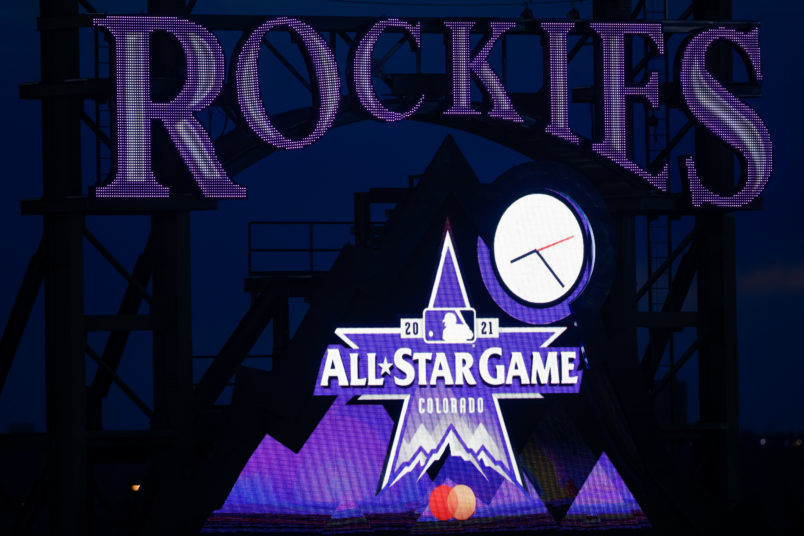 DENVER, CO - MAY 13:  A general view of the scoreboard featuring the All-Star Game logo during a game between the Cincinnati Reds and Colorado Rockies at Coors Field on May 13, 2021 in Denver, Colorado. (Photo by Justin Edmonds/Getty Images)