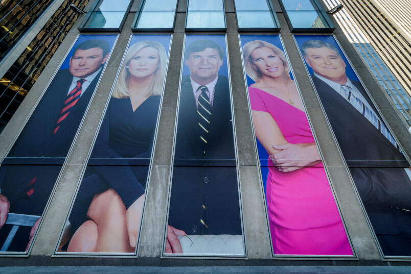 MANHATTAN, NEW YORK, NY, UNITED STATES - 2019/03/13: Giant portraits of the news achors at Fox News  hearquarters building in New York City. (Photo by Erik McGregor/LightRocket via Getty Images)