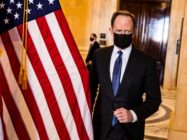 WASHINGTON, DC - MARCH 02: Senator Pat Toomey (R-PA) leaves the Senate GOP policy luncheon in the Rayburn Senate Office Building on Capitol Hill on March 2, 2021 in Washington, DC. (Photo by Samuel Corum/Getty Images) *** Local Caption *** Pat Toomey