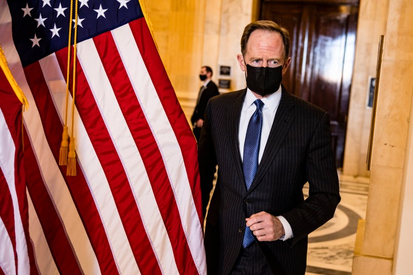WASHINGTON, DC - MARCH 02: Senator Pat Toomey (R-PA) leaves the Senate GOP policy luncheon in the Rayburn Senate Office Building on Capitol Hill on March 2, 2021 in Washington, DC. (Photo by Samuel Corum/Getty Images) *** Local Caption *** Pat Toomey
