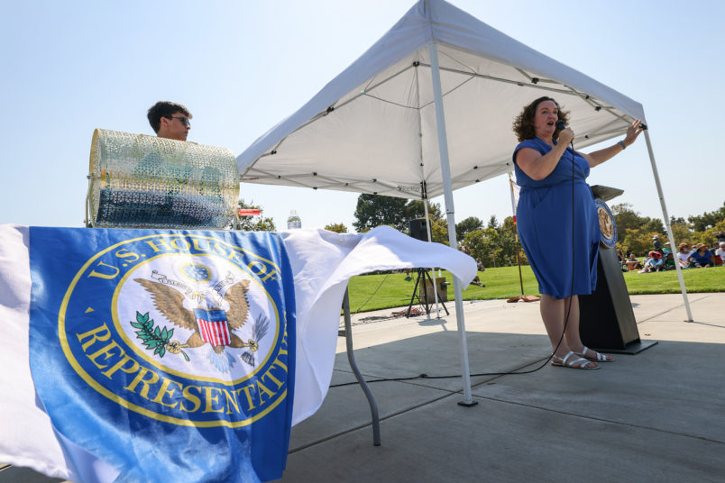 Irvine, CA, Sunday, July 11, 2021 - Representative Katie Porter (D-CA45) conducts a town hall meeting at Mike Ward Community Park. (Robert Gauthier/Los Angeles Times)