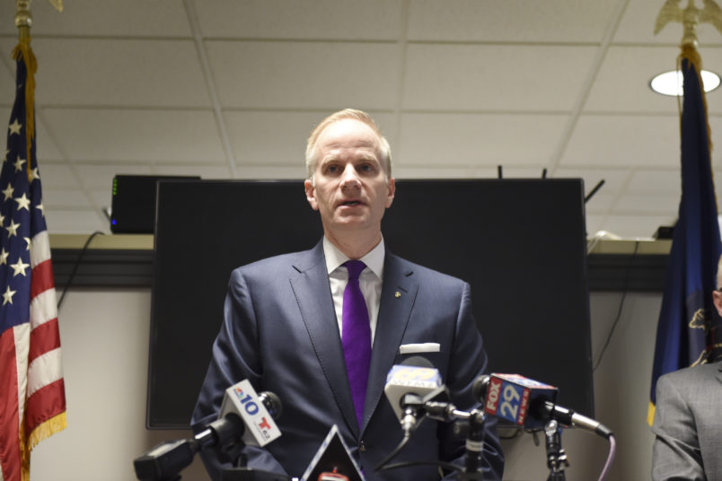 US Attorney William McSwain speaks during a press conference about Operation Shattered Thursday. Photo by Lauren A. Little  3/14/2019