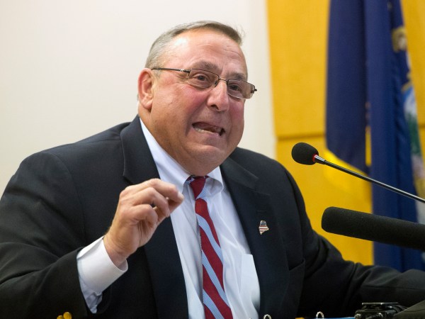 AUBURN, ME - OCTOBER 21: Maine Governor Paul LePage speaks at Central Maine Community College about his central themes of tax reduction, welfare reform and lowering college costs for Maine students. (Photo by Derek Davis/Staff Photographer)