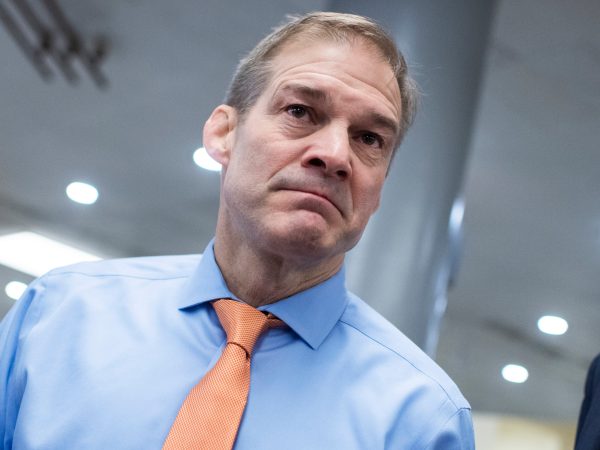 UNITED STATES - JANUARY 28: Rep. Jim Jordan, R-Ohio, talks with reporters in the senate subway before the continuation of the impeachment trial of President Donald Trump on Tuesday, January 28, 2020. (Photo By Tom Williams/CQ Roll Call)