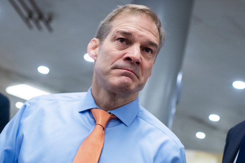 UNITED STATES - JANUARY 28: Rep. Jim Jordan, R-Ohio, talks with reporters in the senate subway before the continuation of the impeachment trial of President Donald Trump on Tuesday, January 28, 2020. (Photo By Tom Williams/CQ Roll Call)