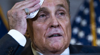 UNITED STATES - NOVEMBER 19: Rudolph Giuliani, attorney for President Donald Trump, conducts a news conference at the Republican National Committee, on lawsuits regarding the outcome of the 2020 presidential election on Thursday, November 19, 2020. (Photo By Tom Williams/CQ Roll Call)