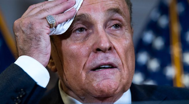 UNITED STATES - NOVEMBER 19: Rudolph Giuliani, attorney for President Donald Trump, conducts a news conference at the Republican National Committee, on lawsuits regarding the outcome of the 2020 presidential election on Thursday, November 19, 2020. (Photo By Tom Williams/CQ Roll Call)