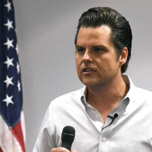 INDIALANTIC, FLORIDA, UNITED STATES - 2021/07/31: U.S. Rep. Matt Gaetz (R-FL) addresses supporters at a Matt Gaetz Florida Man Freedom Tour event at the Hilton Melbourne Beach.Gaetz has been touring the country with controversial fellow Congresswoman, Marjorie Taylor Greene, however Greene did not appear at this event. (Photo by Paul Hennessy/SOPA Images/LightRocket via Getty Images)