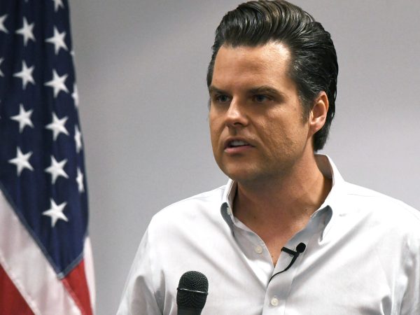 INDIALANTIC, FLORIDA, UNITED STATES - 2021/07/31: U.S. Rep. Matt Gaetz (R-FL) addresses supporters at a Matt Gaetz Florida Man Freedom Tour event at the Hilton Melbourne Beach.Gaetz has been touring the country with controversial fellow Congresswoman, Marjorie Taylor Greene, however Greene did not appear at this event. (Photo by Paul Hennessy/SOPA Images/LightRocket via Getty Images)