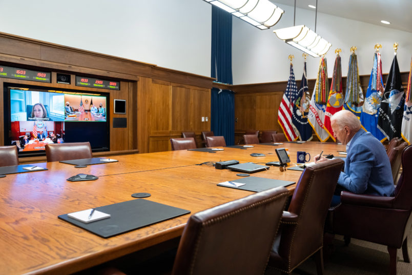 This morning, the President and Vice President held a video conference with the national security team to discuss the ongoing efforts to draw down our civilian footprint in Afghanistan. In addition, the President and Vice President were briefed on the earthquake in Haiti.