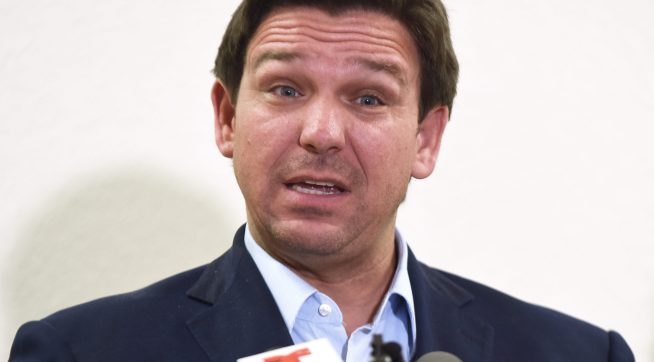 LAKELAND, FLORIDA, UNITED STATES - 2021/08/21: Florida Governor Ron DeSantis speaks at a press conference to announce the opening of a monoclonal antibody treatment site for COVID-19 patients at Lakes Church in Lakeland, Florida. DeSantis stated that the site will offer the Regeneron treatment, and will operate 7 days a week, treating 300 patients a day. (Photo by Paul Hennessy/SOPA Images/LightRocket via Getty Images)