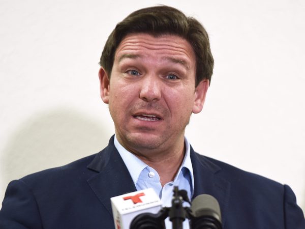 LAKELAND, FLORIDA, UNITED STATES - 2021/08/21: Florida Governor Ron DeSantis speaks at a press conference to announce the opening of a monoclonal antibody treatment site for COVID-19 patients at Lakes Church in Lakeland, Florida. DeSantis stated that the site will offer the Regeneron treatment, and will operate 7 days a week, treating 300 patients a day. (Photo by Paul Hennessy/SOPA Images/LightRocket via Getty Images)
