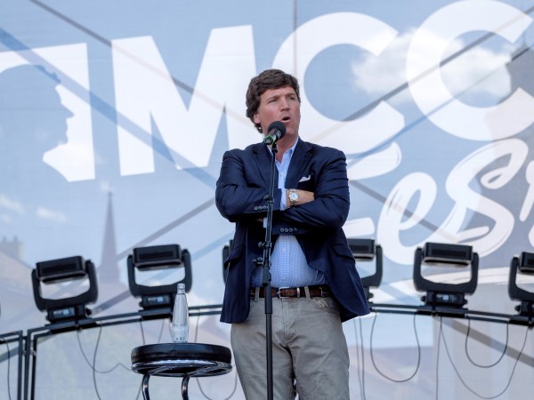 ESZTERGOM, HUNGARY - AUGUST 07: Tucker Carlson speaks during the Mathias Corvinus Collegium (MCC) Feszt on August 7, 2021 in Esztergom, Hungary. The multiday political event was organized by the Mathias Corvinus Collegium (MCC), a privately managed foundation that recently received more than $1.7 billion in government money and assets. The leader of its main board, Balazs Orban, who is also a state secretary in the prime minister's office, said MCC's priority is promoting "patriotism" among the next generation of Hungary's leaders. (Photo by Janos Kummer/Getty Images)