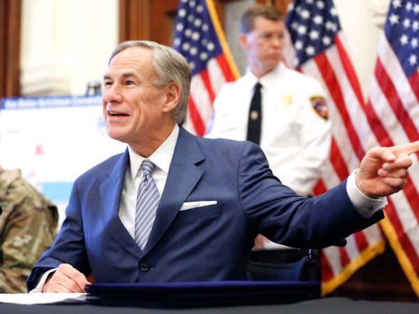 Texas Governor Greg Abbott announced new executive orders listing the US Army Corps of Engineers and the state are putting up a 250-bed field hospital at the Kay Bailey Hutchison Convention Center in downtown Dallas during a press conference at the Texas State Capitol in Austin, Sunday, March 29, 2020. The space can expand to nearly 1,400 beds. (Tom Fox/The Dallas Morning News/Pool)