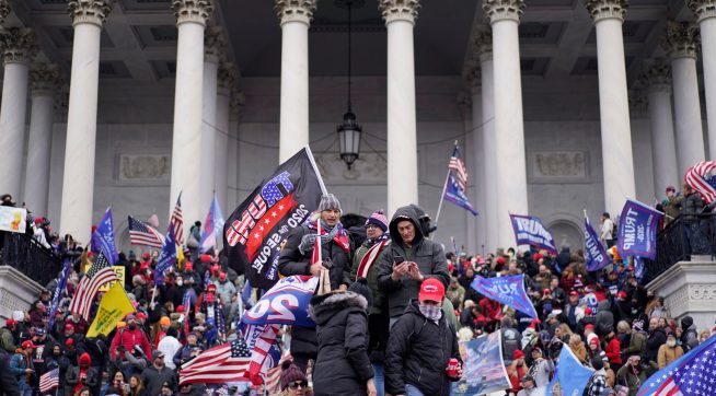 WASHINGTON, DC - JANUARY 06:  Protesters gather storm the Capitol and halt a joint session of the 117th Congress on Wednesday, Jan. 6, 2021 in Washington, DC. (Kent Nishimura / Los Angeles Times)