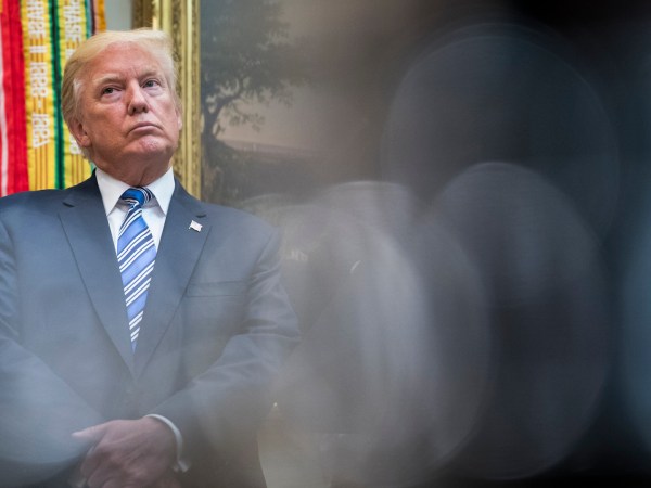 WASHINGTON, DC - AUGUST 3: President Donald Trump listens during a Veterans Affairs Department "telehealth" event in the Roosevelt Room of the White House in Washington, DC on Thursday, Aug 03, 2017. (Photo by Jabin Botsford/The Washington Post)