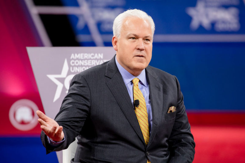 NATIONAL HARBOR, MD - FEBRUARY 28: Matt Schlapp (L), Chairman of the American Conservative Union, hosts a conversation with Laura Trump (not pictured), President Donald Trumps daughter in-law and member of his 2020 reelection campaign, and Brad Parscale (not pictured), campaign manager for Trump's 2020 reelection campaign, during the Conservative Political Action Conference 2020 (CPAC) hosted by the American Conservative Union on February 28, 2020 in National Harbor, MD. (Photo by Samuel Corum/Getty Images) *** Local Caption *** Matt Schlapp