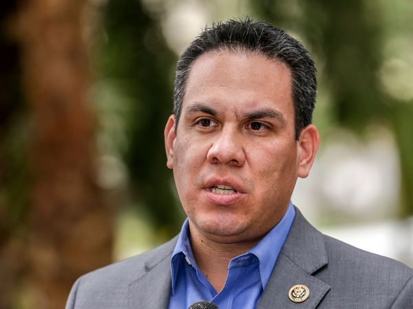 REDLANDS, CA - DECEMBER 04, 2015 -- Congressman Pete Aguilar speaks at Redland's interfaith group prayer vigil held at the Islamic Center of Redlands.(Irfan Khan / Los Angeles Times)
