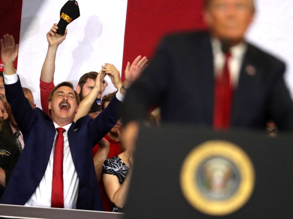 U.S. president Donald Trump speaks to supporters during a campaign rally at Scheels Arena on June 27, 2018 in Fargo, North Dakota. President Trump held a campaign style "Make America Great Again" rally in Fargo, North Dakota with thousands in attendance.