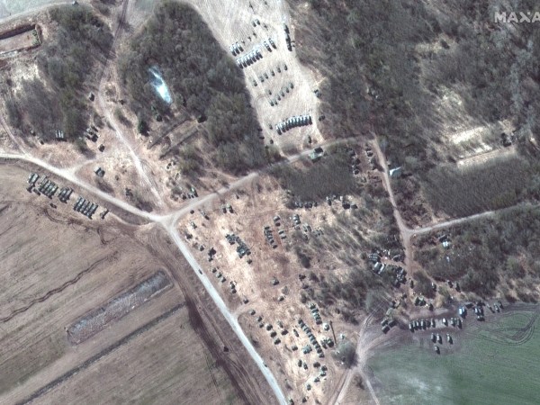 RUSSIANS INVADE UKRAINE -- MARCH 18, 2022:  15 Maxar satellite imagery closer view of troops and equipment in Dublin, Belarus.  18march2022_ge1.  Please use: Satellite image (c) 2022 Maxar Technologies.