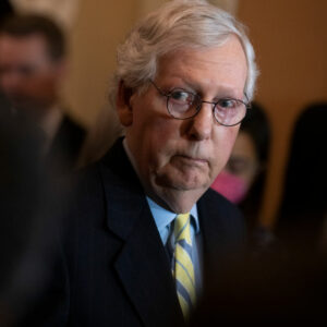 UNITED STATES - APRIL 5: Senate Minority Leader Mitch McConnell, R-Ky., conducts a news conference after the senate luncheons in the U.S. Capitol on Tuesday, April 5, 2022. (Tom Williams/CQ Roll Call)