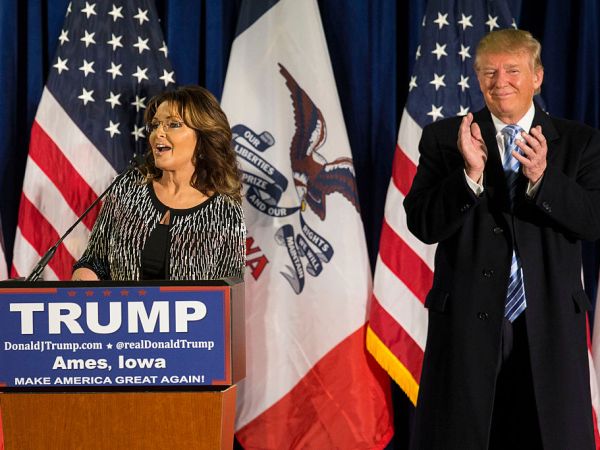UNITED STATES - JANUARY 18 - Former Alaska Gov. Sarah Palin speaks as she endorses Republican presidential candidate Donald Trump at a campaign stop, Tuesday, Jan. 19, 2016, in Ames, Iowa. (Photo By Al Drago/CQ Roll Call)