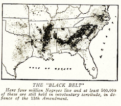 Heavy clusters of dark spots appear on a white map of southern US states.