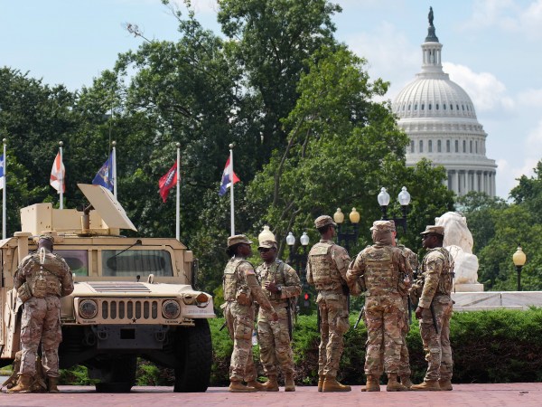 WASHINGTON, DC - AUGUST 14: Members of the National Guard stand by at Union Station on August 14, 2025 in Washington, DC. President Donald Trump announced plans to deploy federal officers and the National Guard to the District in order to place the DC Metropolitan Police Department under federal control and assist in crime prevention in the nation's capital. (Photo by Kevin Dietsch/Getty Images)
