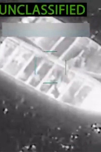 Screenshot of video released by Defense Secretary Pete Hegseth of one of the Sept. 27, 2025 U.S. attacks on alleged drug-smuggling boats